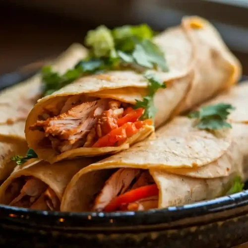 Crispy baked chicken taquitos with guacamole