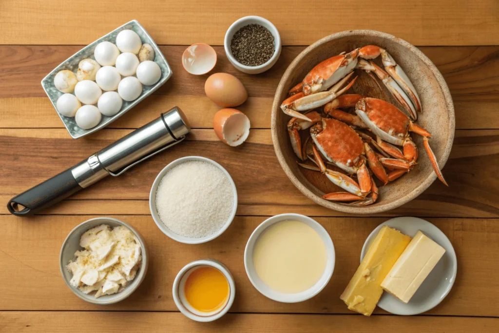 an overhead shot of the ingredients for crab brule 1