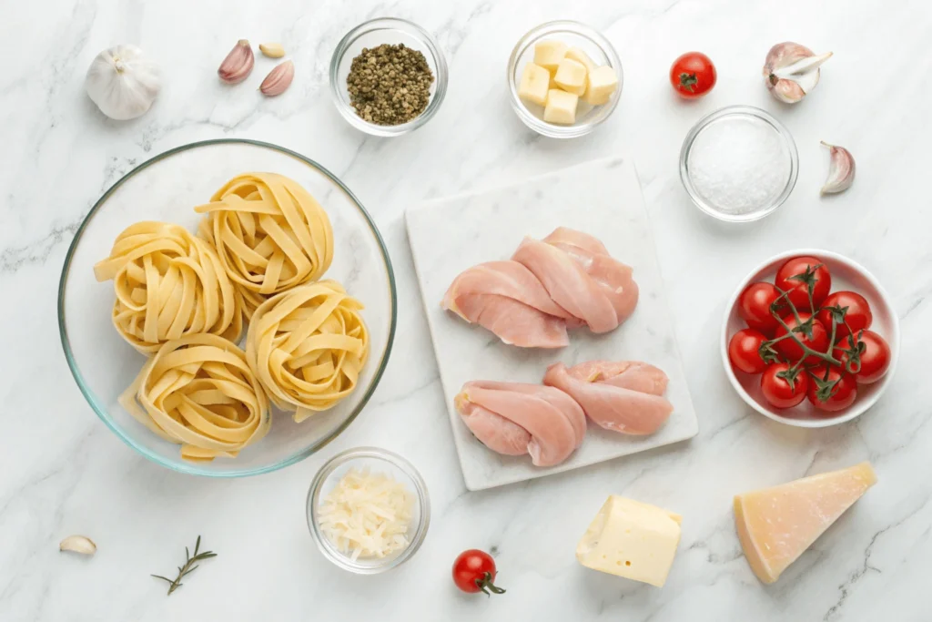 flat lay composition of raw ingredients for garlic 1