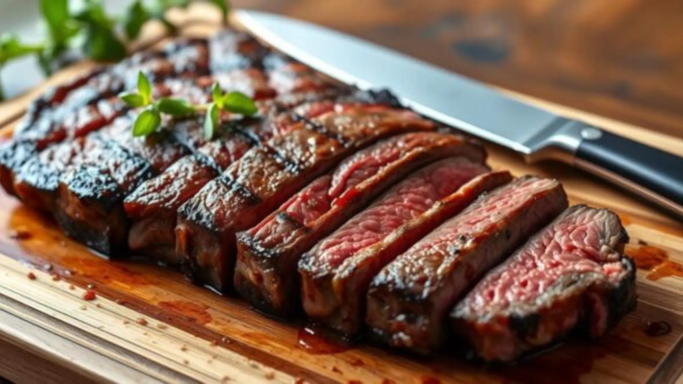 perfectly cooked cut picanha steak with a charred crust and tender pink interior