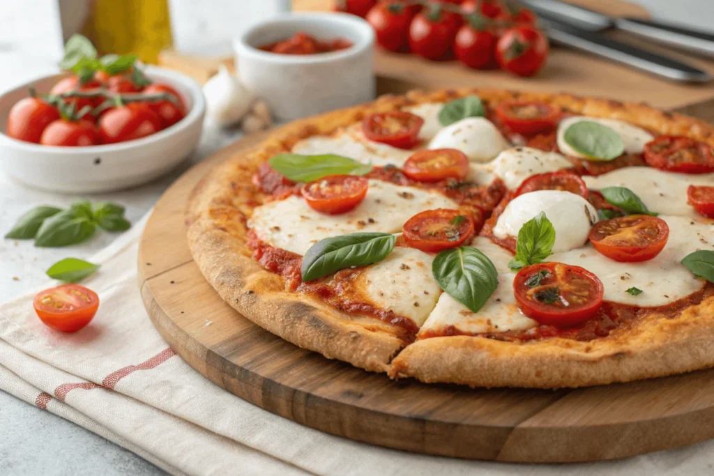 Gluten-free pizza with a crispy crust and fresh toppings