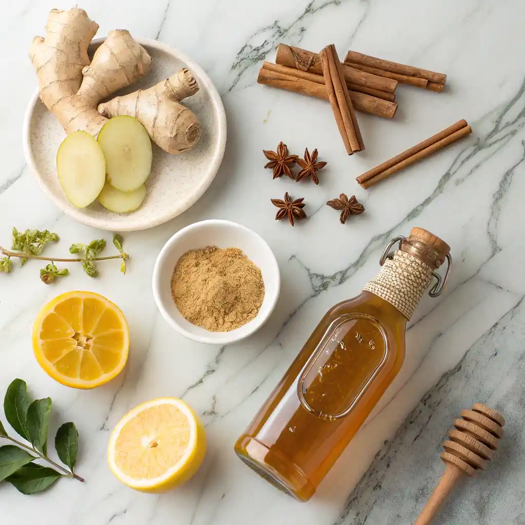 Brazilian Mounjaro ingredients - ginger, cinnamon, honey, apple cider vinegar